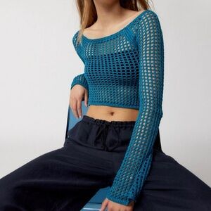 Urban Outfitters Blue Mesh Crop Top